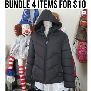 *4 FOR $10* Faded Glory Black Hooded Puffer Jacket